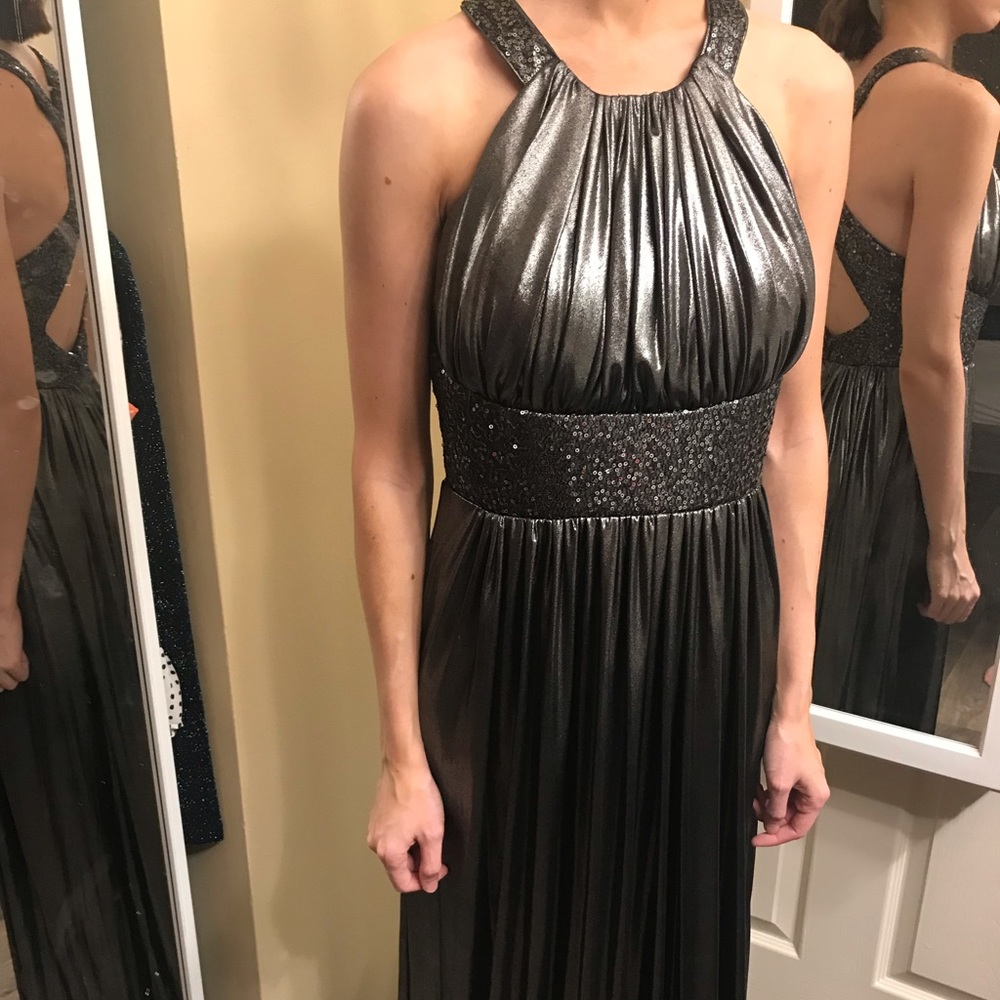 Calvin Klein Metallic Silver Formal Dress